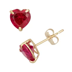Designs by Gioelli Lab-Created Ruby 10k Gold Heart Stud Earrings