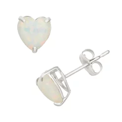 Designs by Gioelli Lab-Created Opal 10k White Gold Heart Stud Earrings
