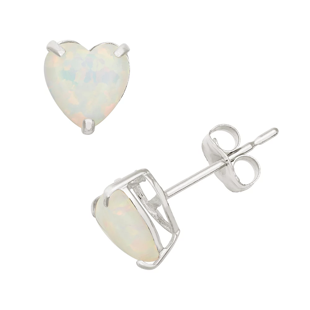 Designs by Gioelli Lab-Created Opal 10k White Gold Heart Stud Earrings 3 Designs by Gioelli Lab-Created Opal 10k White Gold Heart Stud Earrings