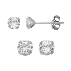 Taylor Grace Cubic Zirconia 10k White Gold Stud Earring Set