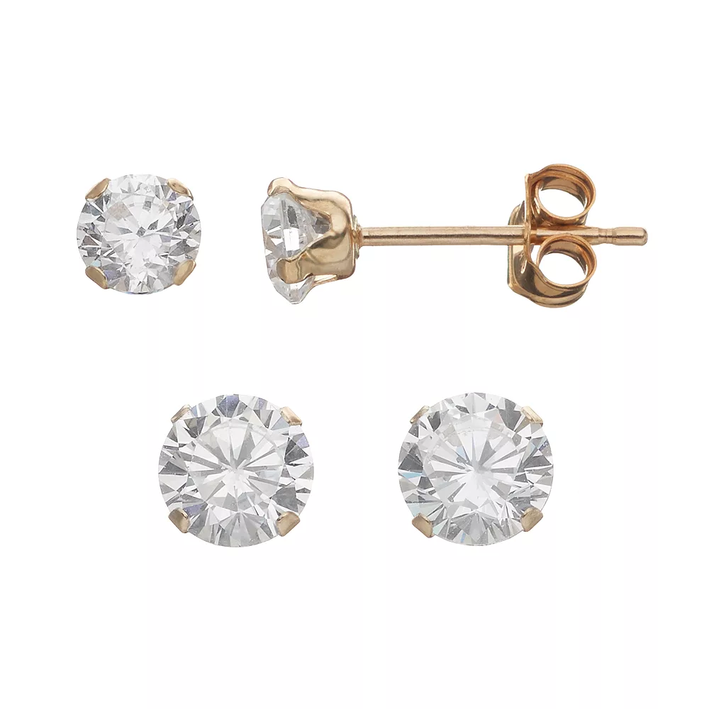 Taylor Grace Cubic Zirconia 10k Gold Stud Earring Set 3 Taylor Grace Cubic Zirconia 10k Gold Stud Earring Set