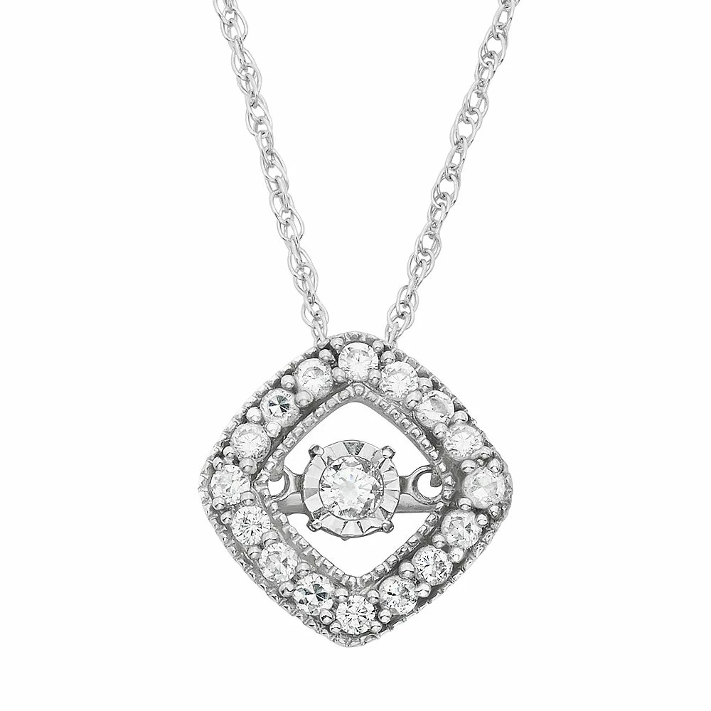 Dancing Love 1/4 Carat T.W. Diamond 10k White Gold Halo Pendant Necklace 3 Dancing Love 1/4 Carat T.W. Diamond 10k White Gold Halo Pendant Necklace