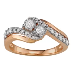 10k Gold 1/2 Carat T.W. Diamond 2-Stone Bypass Engagement Ring -Fleece Shop 2711414 Rose