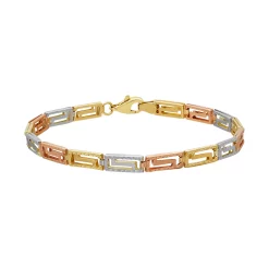 Everlasting Gold Tri Tone 10k Gold Reversible Greek Key Bracelet