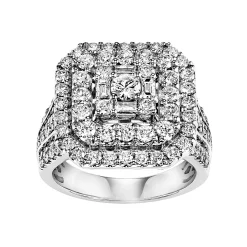 Lovemark Diamond Triple Square Halo Engagement Ring in 10k White Gold (2 Carat T.W.)