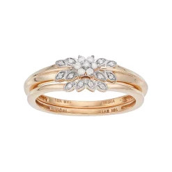 Celebration Gems 10k Gold 1/10 Carat T.W. Diamond Flower Engagement Ring Set