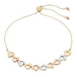 Tri-Tone 14k Gold Heart Link Bolo Bracelet