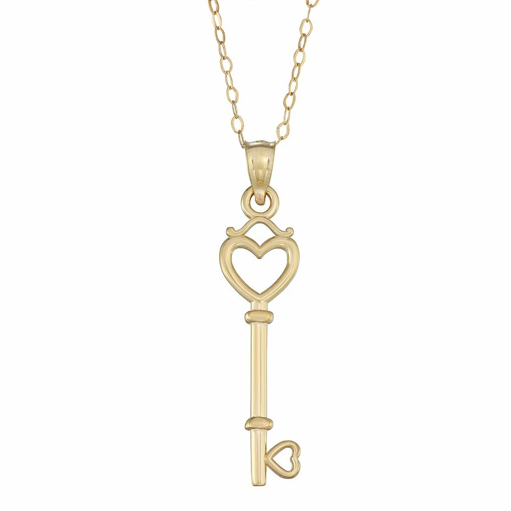 10K Gold Key Heart Pendant Necklace 3 10K Gold Key Heart Pendant Necklace
