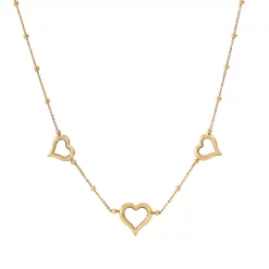 Everlasting Gold 10K Gold Triple Heart Station Necklace