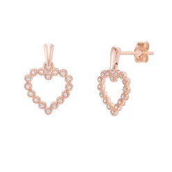 Gemminded 10k Rose Gold 1/10 Carat T.W. Diamond Heart Earrings