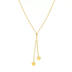 14k Gold Adjustable Double Heart Lariat Necklace