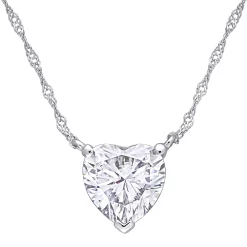 Stella Grace 10k White Gold Lab-Created Moissanite Solitaire Heart Pendant Necklace