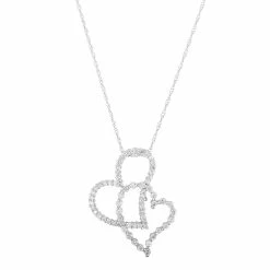 1/2 Carat T.W. Diamond 10k White Gold Double Heart Pendant Necklace