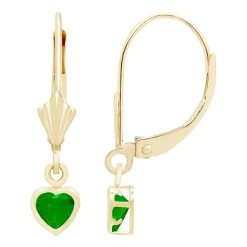 14k Gold Cubic Zirconia Heart Dangle Earrings -Fleece Shop 5059153 Green