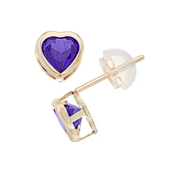 Pure Gem Collection 10k Gold Lab-Created Amethyst Heart Stud Earrings