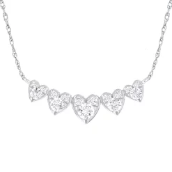 10k White Gold 1/3 Carat T.W. Diamond Hearts Necklace