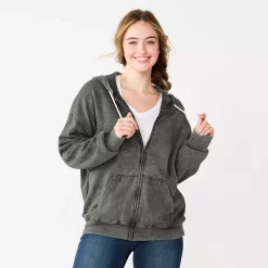 Juniors' SO® Oversized Zip-Up Hoodie -Fleece Shop 5236393 Black Wash