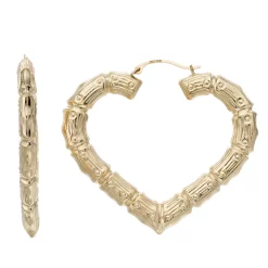 10k Gold Textured Heart Hoop Earrings
