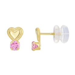Charming Girl Kids' 14k Gold Heart & Pink Cubic Zirconia Earrings