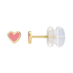 Charming Girl Kids' 14k Gold & Pink Enamel Heart Earrings