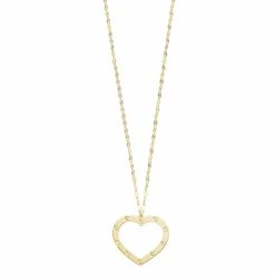 14k Gold Textured Reversible Open Heart Necklace
