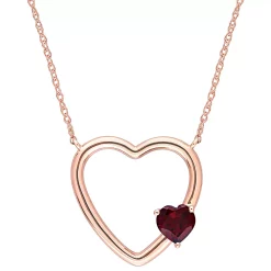 Stella Grace 10k Rose Gold Garnet Open Heart Pendant Necklace