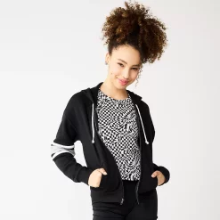 Juniors' SO® Favorite Long Sleeve Zip-Up Hoodie -Fleece Shop 5585853 Black Arm Stripe