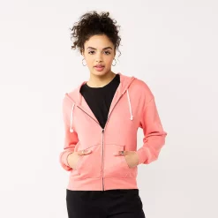 Juniors' SO® Favorite Long Sleeve Zip-Up Hoodie -Fleece Shop 5585853 Florida Coral