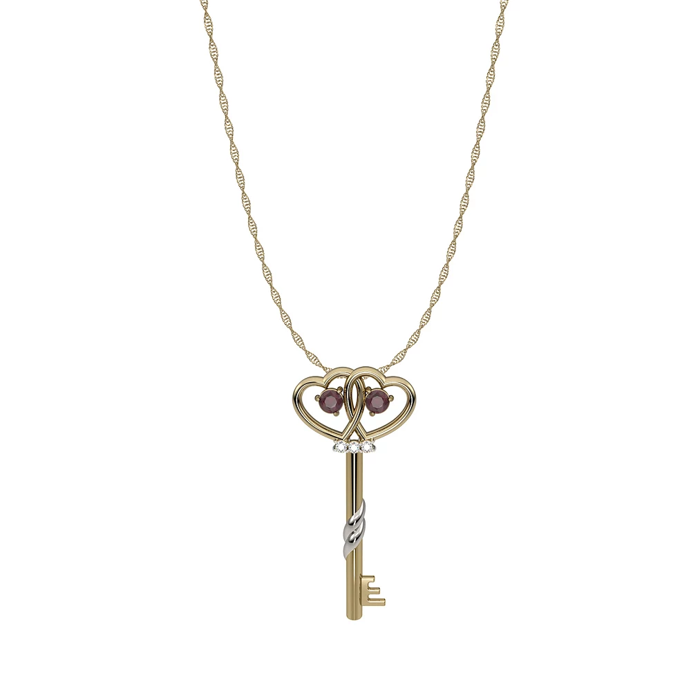 10k Gold Ruby & Diamond Accent Key Pendant Necklace 3 10k Gold Ruby & Diamond Accent Key Pendant Necklace