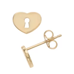 14k Gold Heart Lock Stud Earrings