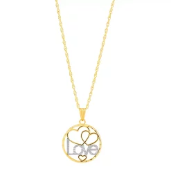 Everlasting Gold 10k Gold "Love" Heart Pendant Necklace