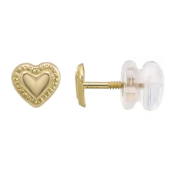 Charming Girl 14k Gold Beaded Heart Stud Earrings
