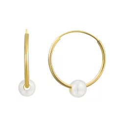 Charming Girl 14k Gold Cultured Freshwater Pearl Hoop Earrings
