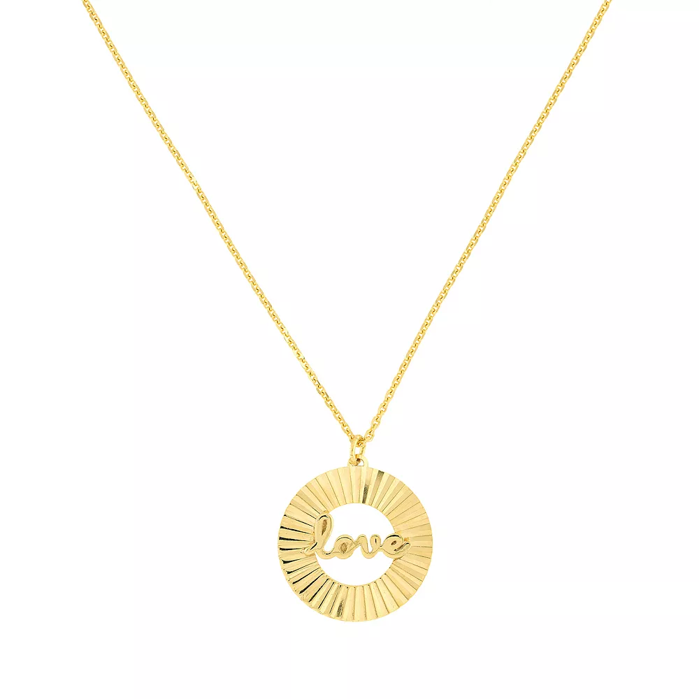 14k Gold "Love" Radiant Disk Adjustable Necklace 3 14k Gold "Love" Radiant Disk Adjustable Necklace