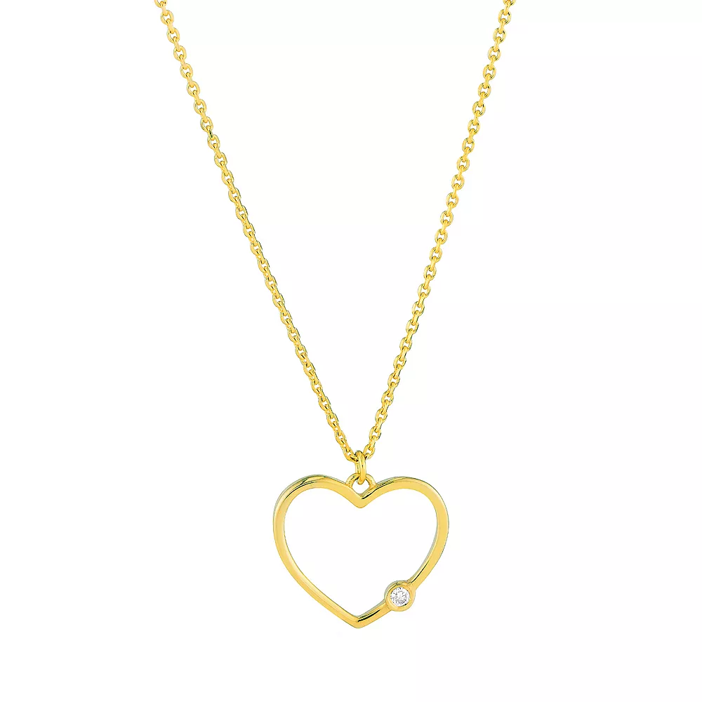 14k Gold Diamond Accent Open Heart Pendant Adjustable Necklace 3 14k Gold Diamond Accent Open Heart Pendant Adjustable Necklace