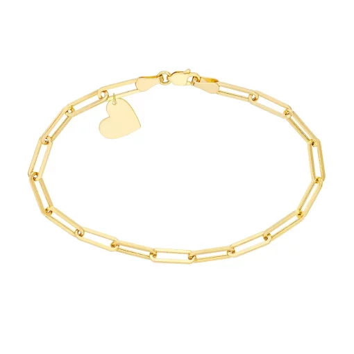 14k Gold Paper Clip Bracelet with Heart Charm -Fleece Shop 5941657