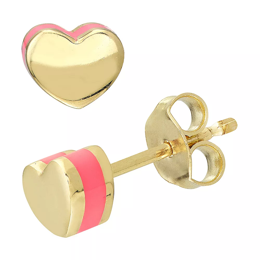 Color Romance 14k Gold 5 mm Pink Enamel Domed Heart Stud Earrings 3 Color Romance 14k Gold 5 mm Pink Enamel Domed Heart Stud Earrings