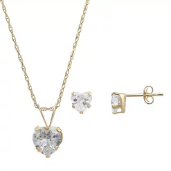 Taylor Grace 10k Gold Cubic Zirconia Heart Pendant & Stud Earrings Set