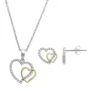 Taylor Grace 10k Gold & Sterling Silver Two-Tone Cubic Zirconia Double Open Heart Pendant Necklace & Stud Earrings Set -Fleece Shop 6007422