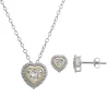 Taylor Grace 10k Gold & Sterling Silver Two-Tone Cubic Zirconia Vintage Heart Halo Necklace & Stud Earrings Set -Fleece Shop 6007424