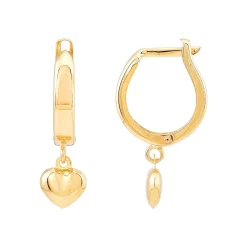 Everlasting Gold 10k Gold Heart Dangle Hoop Earrings